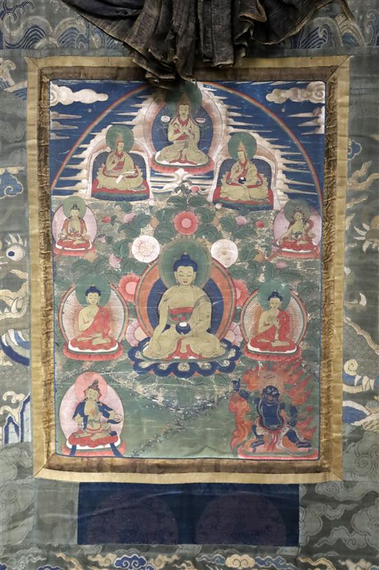 A thangka depicting Buddha Shakyamuni, Tibet, 19th century, Total dimensions, 129.5cm x 83cm